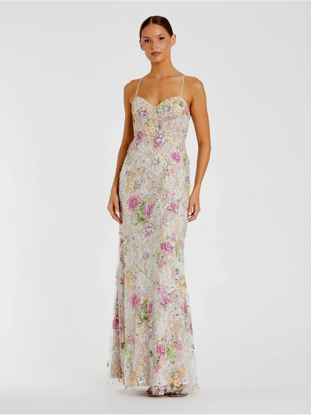Mac Duggal 68891 Ivory Embellished Bustier Floral Trumpet Gown Size 4 NWOT